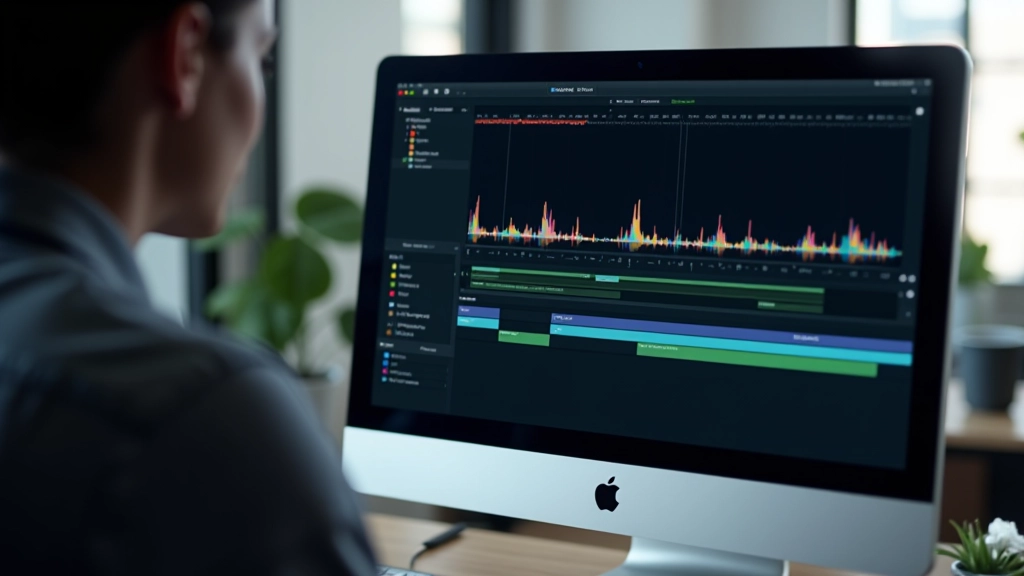Schermo di editing mostra timeline con marcatori di beat allineati perfettamente alle transizioni di keyframe, colori vivaci per ogni sezione musicale